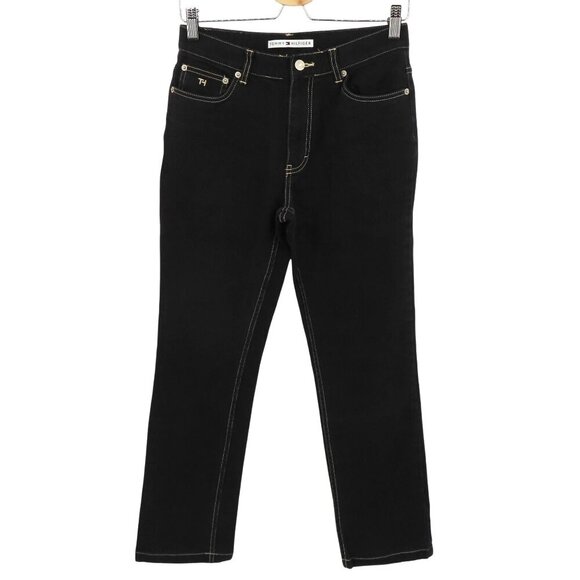VTG Tommy Hilfiger Women 6 Black Cotton Blend Denim Jeans Embroidered Pocket - Picture 1 of 12